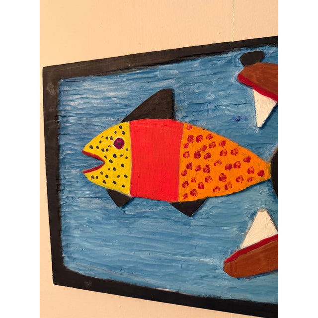 Gator Bait - Oil on Cypress Relief Wood Hand-Carving by Nilo Lanzas (1929-2004) For Sale - Image 6 of 7