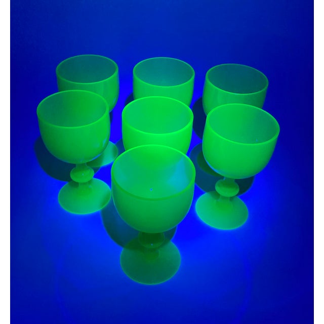 1930s Rare French Yellow Opaline Wine Glasses Attributed to Portieux Vallerysthal - Set of 7 For Sale - Image 9 of 12