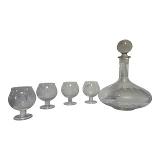 Mid 20th Century European Crystal Brandy Decanter and Snifter Set With Nautical Motif For Sale