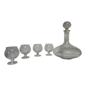 Mid 20th Century European Crystal Brandy Decanter and Snifter Set With Nautical Motif