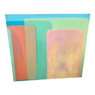 Large Vintage Mid Century Abstract Oil Painting on Canvas in the Style of Josef Albers For Sale