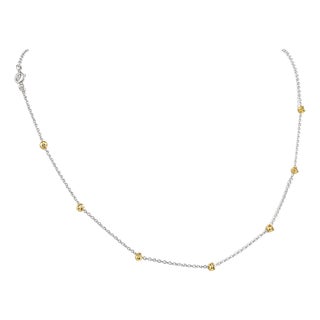 Late 20th Century 14K White Gold Yellow Diamond Station Necklace Estate For Sale