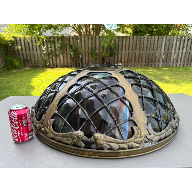 Bronze 1960s Tiffany-Style Iridescent Glass & Bronze Turtleback Tile 26" Shade (Shade Only) For Sale - Image 8 of 18