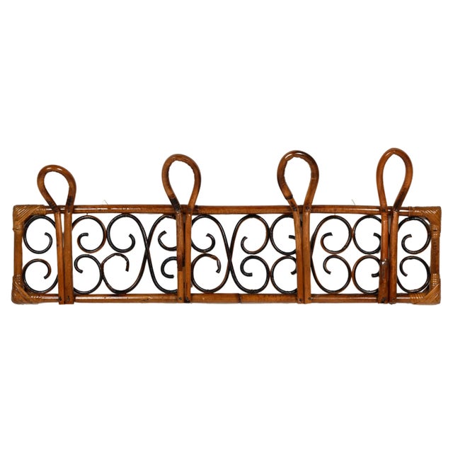 Mid-Century Italian Rattan and Bamboo Wall Coat Rack Stand, 1960s For Sale - Image 10 of 10