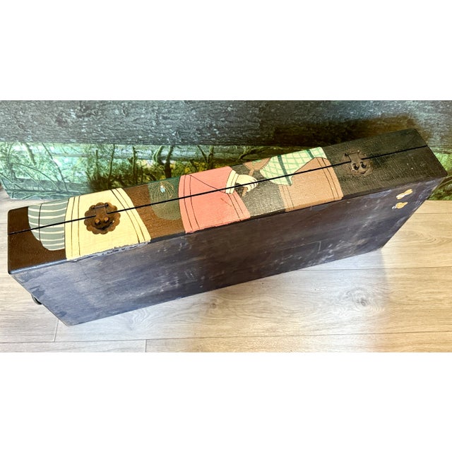 Japanese Vintage Japanese Hand Painted Wood Box W/Handles 39" For Sale - Image 3 of 14