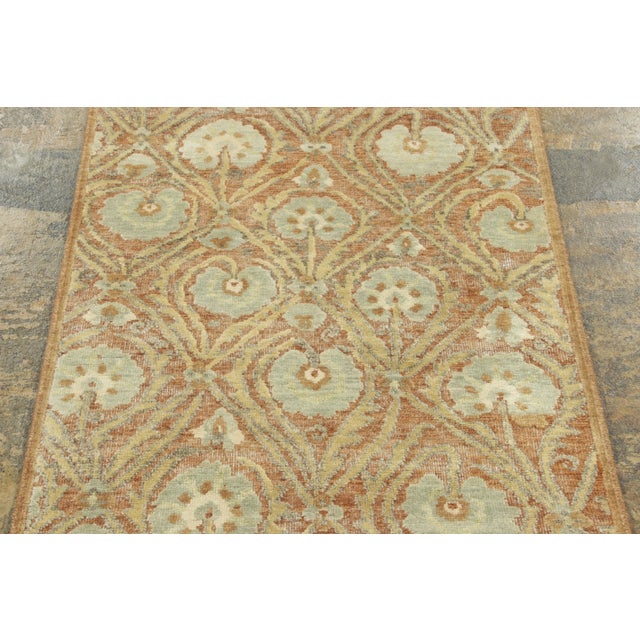 Contemporary Contemporary Block Print Floral Vine Natural Silk Runner by Rug & Kilim, India For Sale - Image 3 of 8
