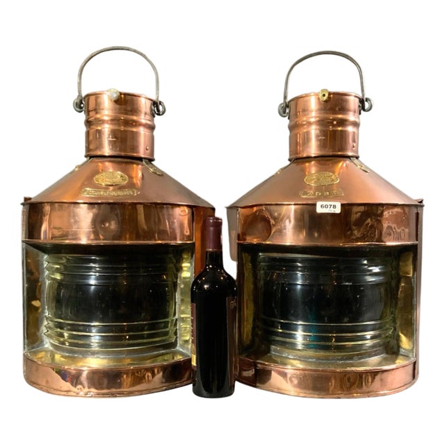 Scottish Port and Starboard Ship Lanterns of Solid Copper with Brass Trim For Sale