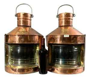 Scottish Port and Starboard Ship Lanterns of Solid Copper with Brass Trim