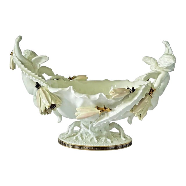 19th Century Moore Brothers English Porcelain Cactus Flower Double Cherub Centerpiece For Sale