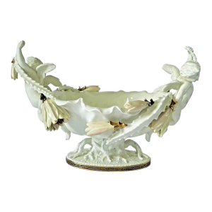 19th Century Moore Brothers English Porcelain Cactus Flower Double Cherub Centerpiece