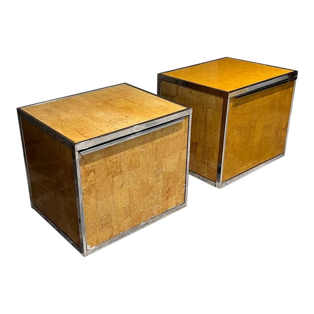 1980s Nightstands Burlwood & Chrome After Milo Baughman For Sale