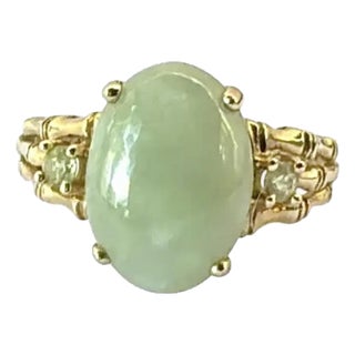 14k Gold Oval Jade Cocktail Ring Vintage Chinese For Sale