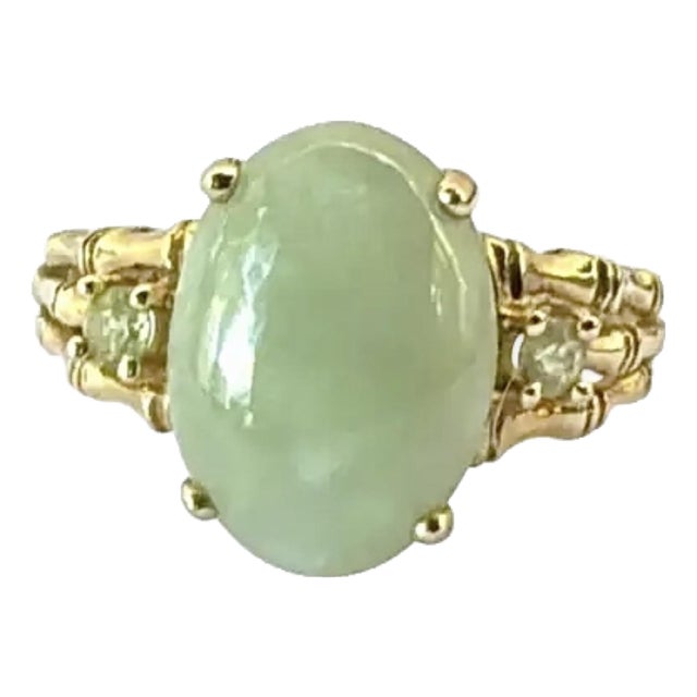 14k Gold Oval Jade Cocktail Ring Vintage Chinese For Sale