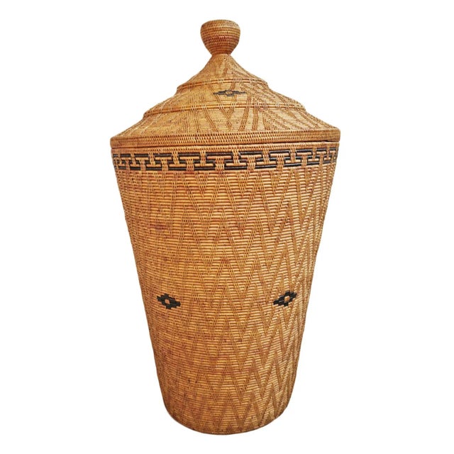 Large Vintage Sumatra Tribal Boho Woven Basket W/Lid For Sale - Image 12 of 12