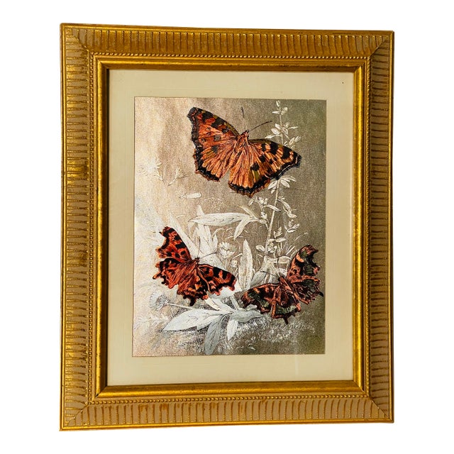 1960s Monarch Butterflies on Silver Chromolithograph Framed For Sale