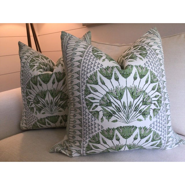 Contemporary Thibaut “Cairo” in Green Plush Down-Filled Complete 22" Pillow - Single For Sale - Image 3 of 7