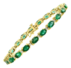 8 Carat Emerald and Diamond Tennis Bracelet 14 Karat Yellow Gold