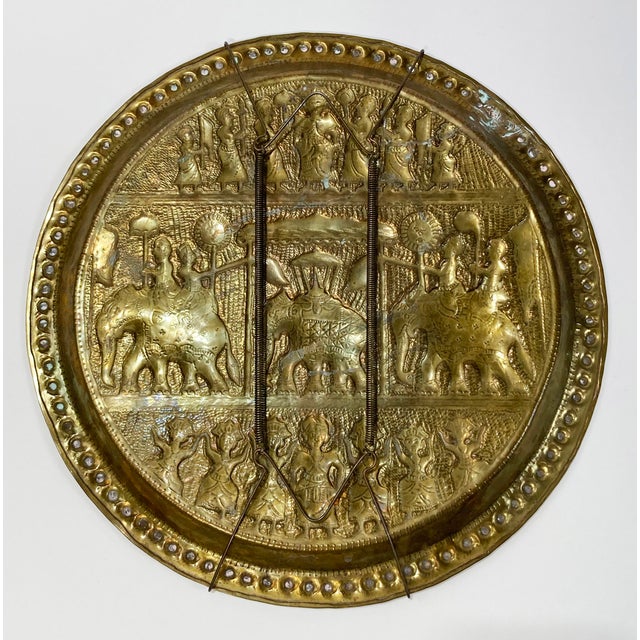 Vintage Egyptian Style Brass Tray With Elephant Caravan Motif For Sale - Image 4 of 4