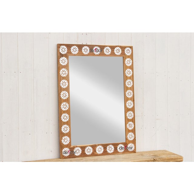 Wood Natural Teak Mother of Pearl Blossom Mirror For Sale - Image 7 of 12