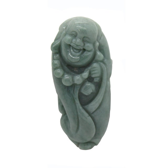 1980s Jade Stone Carved Light Green Happy Buddha, Laughing Buddha Figure For Sale - Image 5 of 6