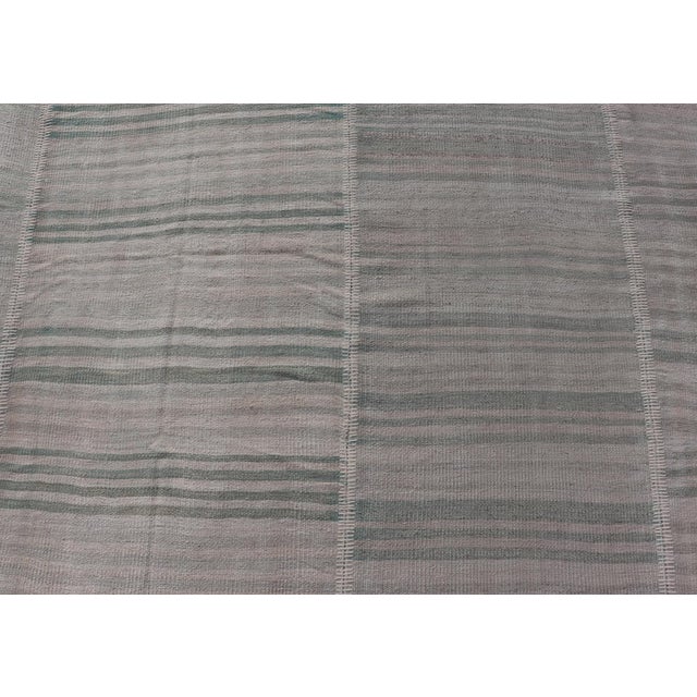 Vintage Turkish Kilim Rug in Soft Sage, Pale Taupe, and Faded Sand Stripes For Sale - Image 9 of 12