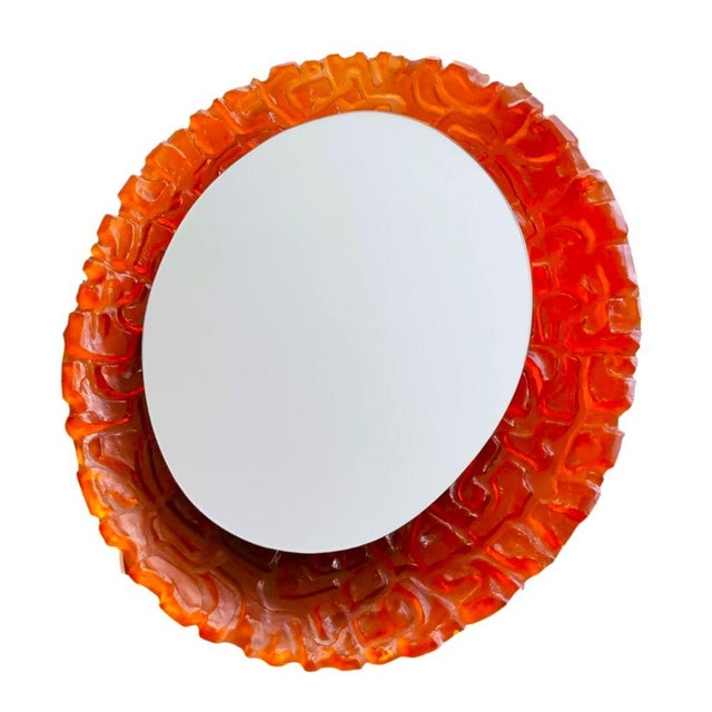 Mid-Century Modern Large Mid-Century German Modern Oval Orange Acrylic Backlit Wall Mirror Light attributed to Hillebrand, 1970s For Sale - Image 3 of 13