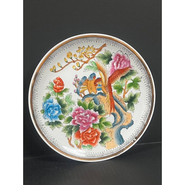 Chinese Art Porcelain Famille Rose Plate With Floral and Bird Design For Sale - Image 4 of 12
