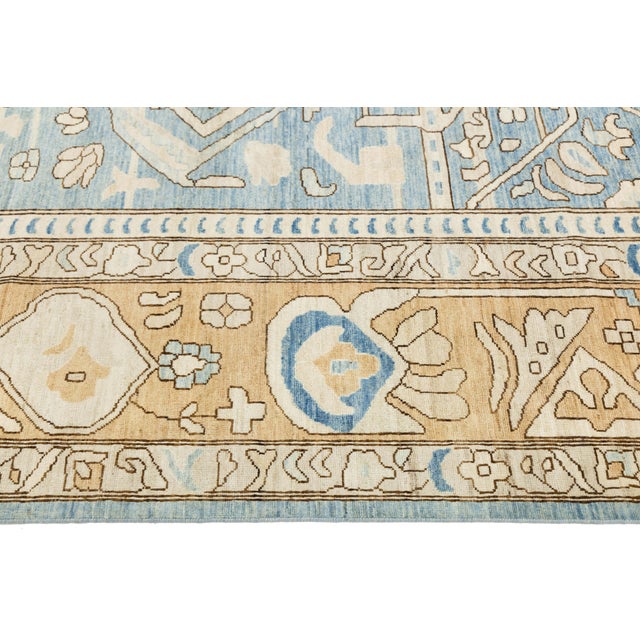 Contemporary Geometric Turkish-Inspired Wool Rug in Soft Blue and Beige 12x12 For Sale In New York - Image 6 of 11