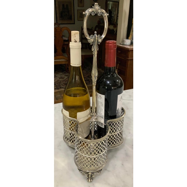 F.B. Rogers Silver Co. Unique Vintage Silverplate Footed Wine Caddy - Wine Holder Attributed to Charles J. Allen - Barware, Barcart Styling, Old Silver - See Pics! For Sale - Image 4 of 8