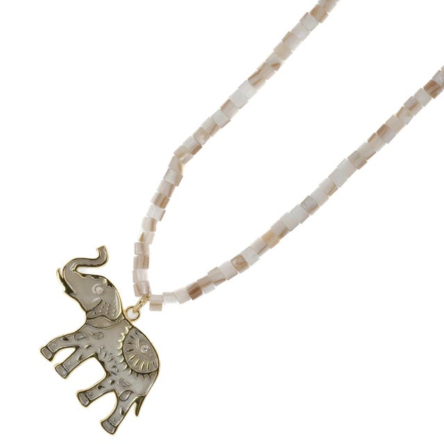 Metal Luck & Prosperity Elephant White Pearl Choker Necklace For Sale - Image 7 of 8