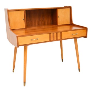 Vintage Italian Walnut and Satin Wood Desk, 1950s For Sale