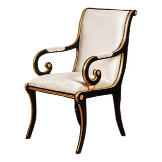 Empire French Armchair in Black Lacquer For Sale