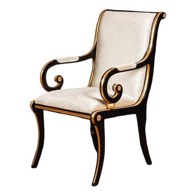 Empire French Armchair in Black Lacquer For Sale