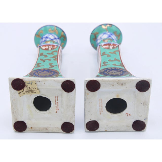 1960s Vintage Chinoiserie Ceramic Turquoise Candlesticks by Nora Fenton For Sale In Tulsa - Image 6 of 10