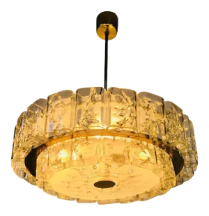 Doria Two-Tier Midcentury Crystal Ice Glass Circular Chandelier, 1960s