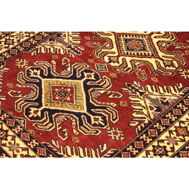 1990s 1990s Bohemian Super Kazak Red/Beige Wool Rug For Sale - Image 5 of 9