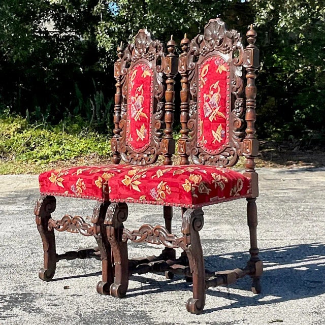 Vintage Gothic Carved Wood Dining Chairs a Pair Chairish