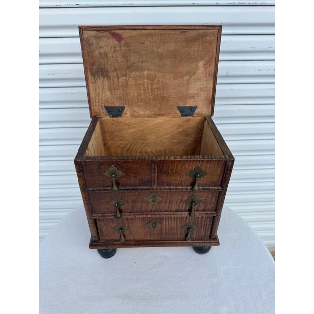Miniature Antique George Iii Style Curly Maple Chest For Sale - Image 10 of 12