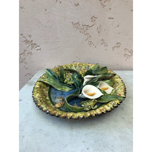 French Country Majolica Palissy Platter Arums, Frogs, Shells Signed Christine Viennet For Sale - Image 3 of 10
