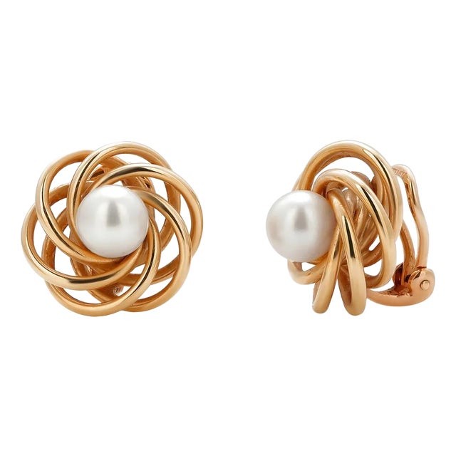 Vintage Tiffany and Co. 14k Yellow Gold Pearl Lever-Back Earrings - 2 Pieces For Sale