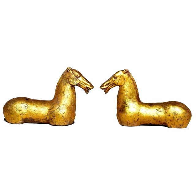 20th Century Art Deco Gilded Iron Horse Busts - a Pair For Sale - Image 10 of 13