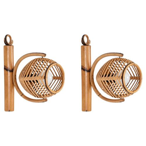 French Riviera Adjustable Sconces in Rattan by Louis Sognot, 1960s, Set of 2 For Sale - Image 16 of 16