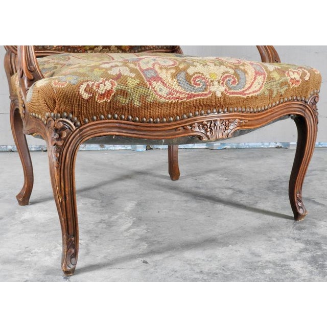 Brown Late 19th Century French Needlepoint Rococo Fauteil For Sale - Image 8 of 10