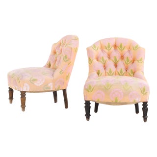 Pair of French Napoleon III Slipper Chairs, C. 1860. For Sale