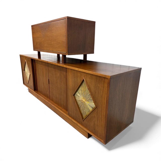 Mid-Century Modern Mid-Century Modern Walnut Tambour Door Sideboard & Bar Cabinet For Sale - Image 3 of 10
