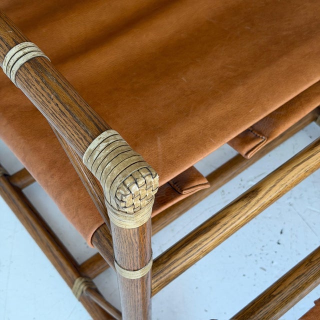Brown Leather Campaign Chair + Ottoman by Eleanor Forbes for McGuire For Sale - Image 8 of 10