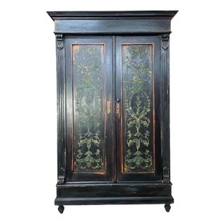 Vintage Painted Pine Wardrobe with Boiserie Panels, 1990s For Sale