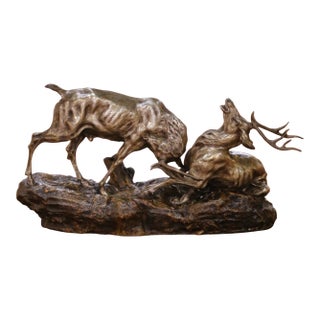 Early 20th Century French Bronze Stag Fight Composition by Thomas F. Cartier For Sale