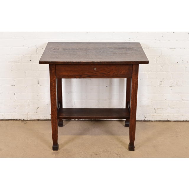 Mission Stickley Brothers Style Antique Mission Oak Arts & Crafts Writing Desk or Library Table, Circa 1910 For Sale - Image 3 of 12