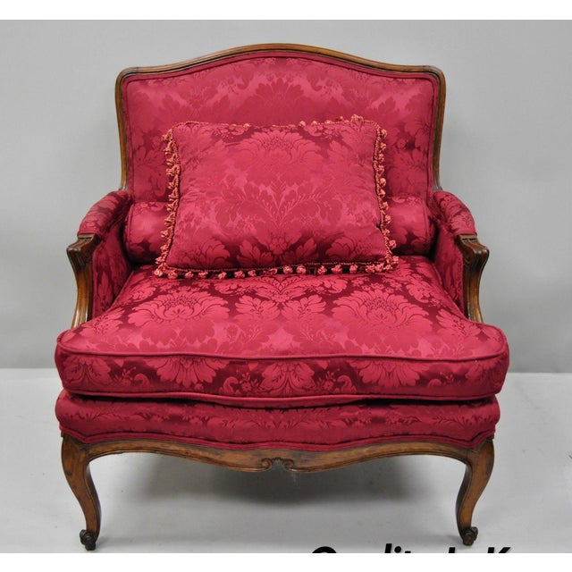 Antique French Country Louis XV Style Walnut Burgundy Small Wingback